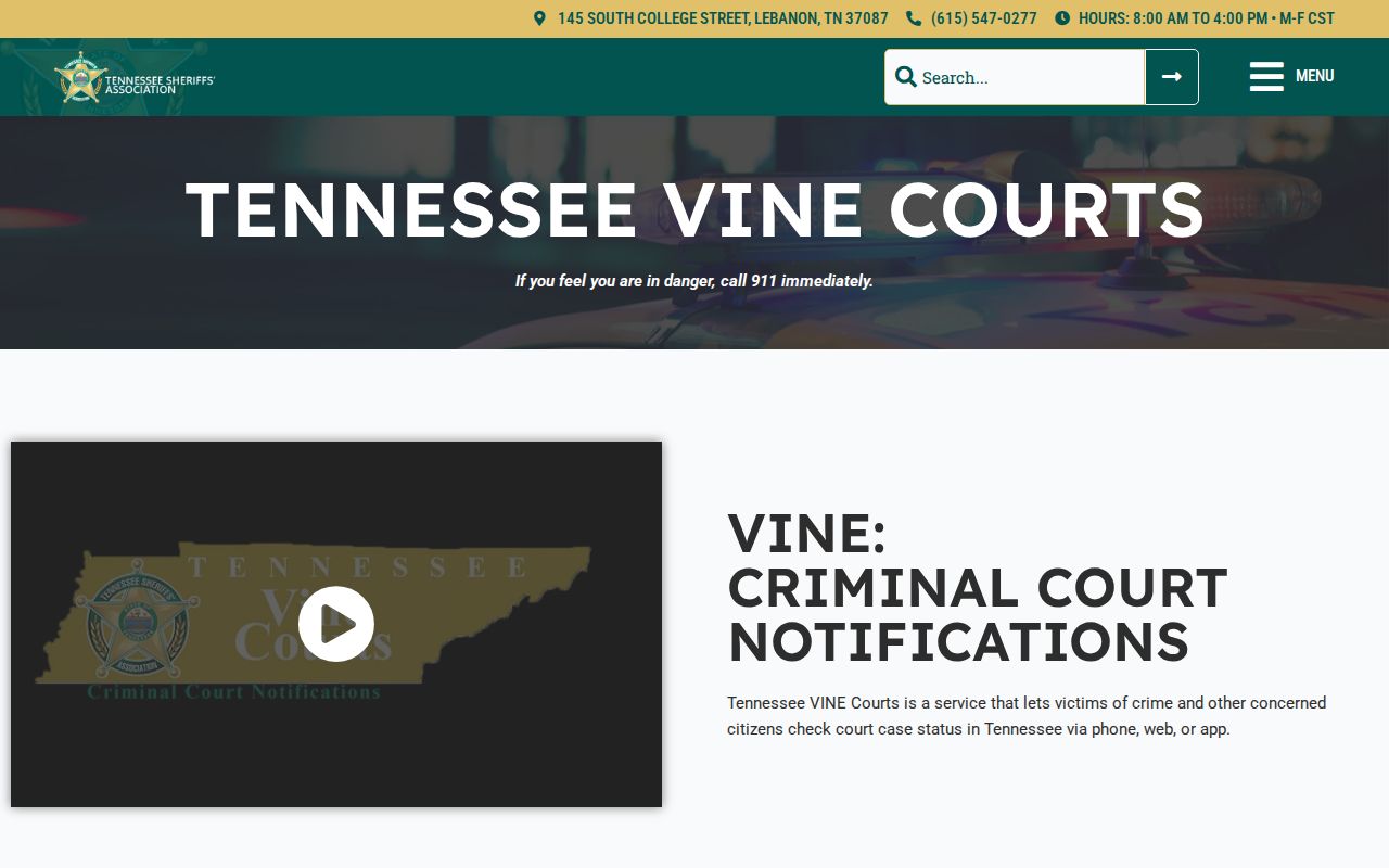 Tennessee VINE notification methods and PIN instructions